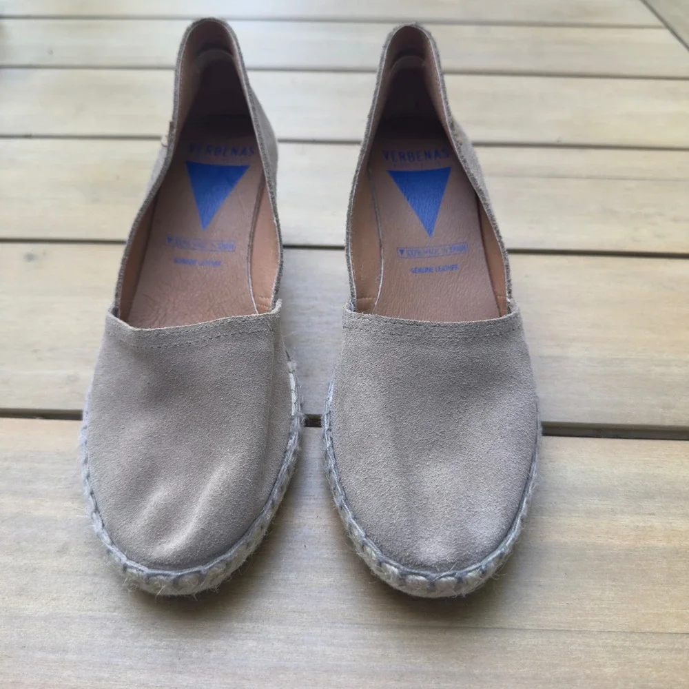 Verbenas Gaudi Taupe Suede Espadrille Wedges Made in Spain Womens 40 EU 9 US